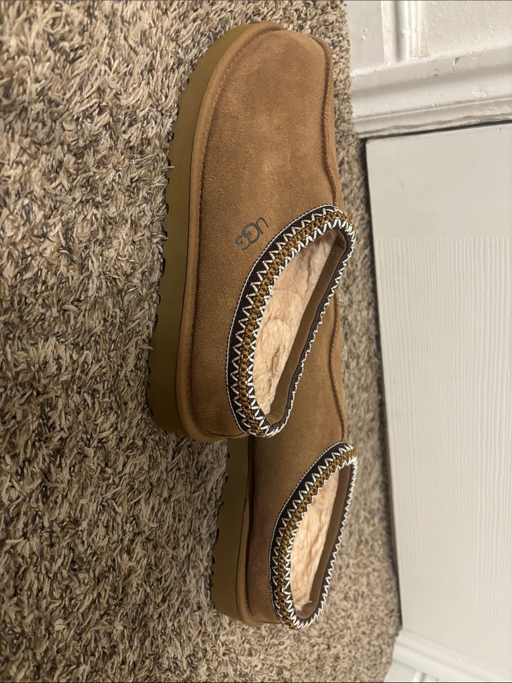 UGG Tan Suede Shearling-Lined Moccasin Slippers